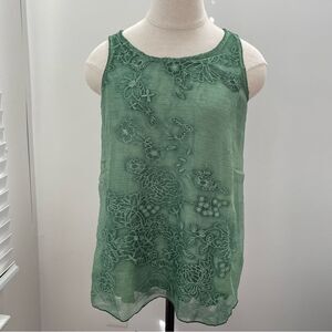 NWT Curations HSN green embroidered tank size XS